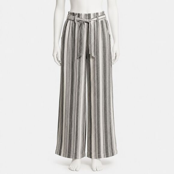 Jolt Pants - Jolt Black and White Striped Tie Waist Linen Blend Pants